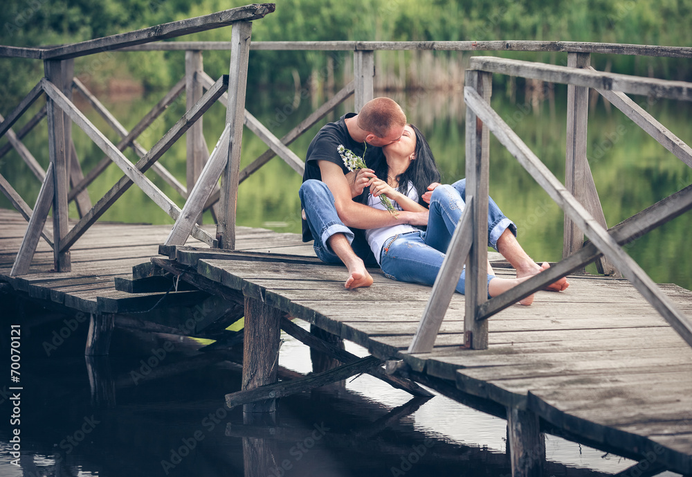 Loving young couple in park