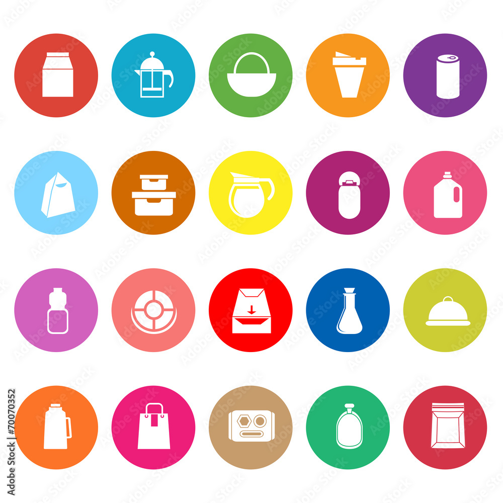 Variety food package flat icons on white background