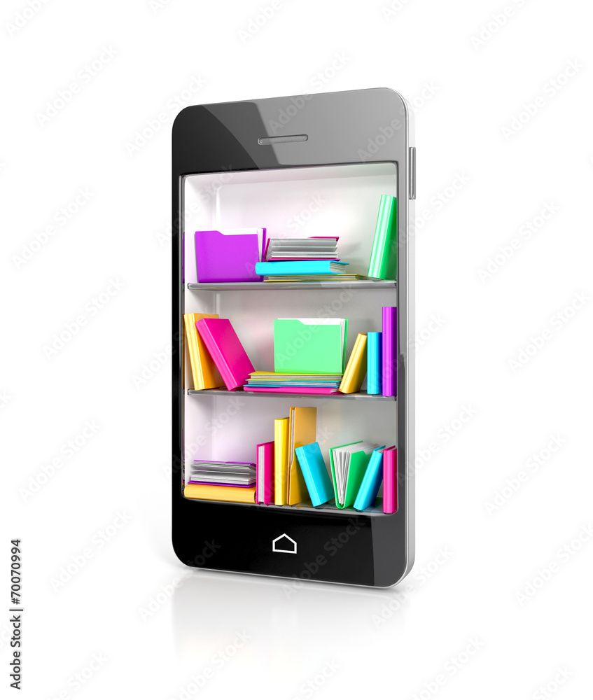Smartphone Bookcase with colorful e-books Smartphone Bookcase with colorful e-books