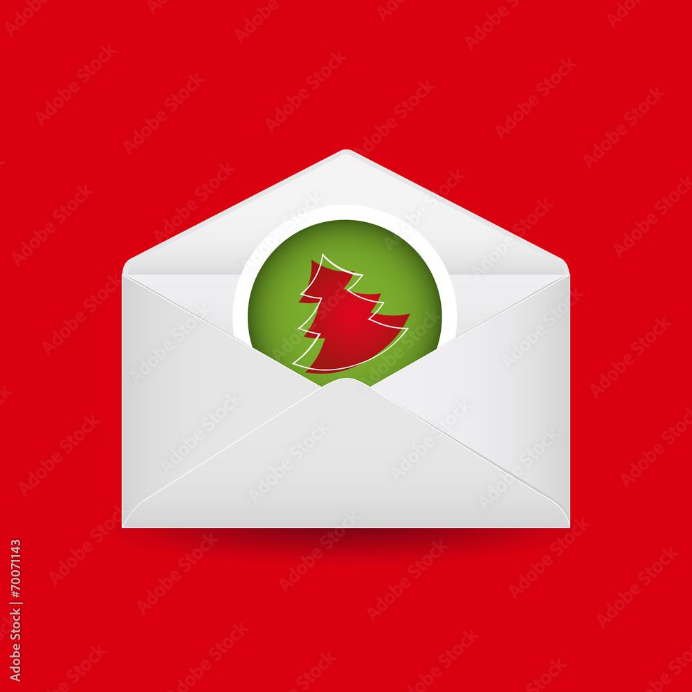 Fototapeta premium Christmas tree with open envelope.