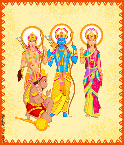 Lord Rama, Laxmana, Sita with Hanuman