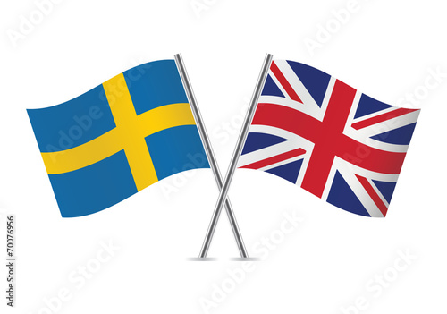 British and Swedish flags. Vector illustration.