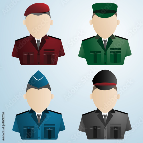 cartoon police soldier military : uniforms vector illustration