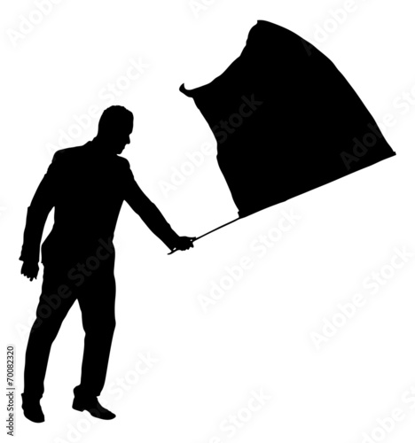 Silhouette Businessman Waving Flag