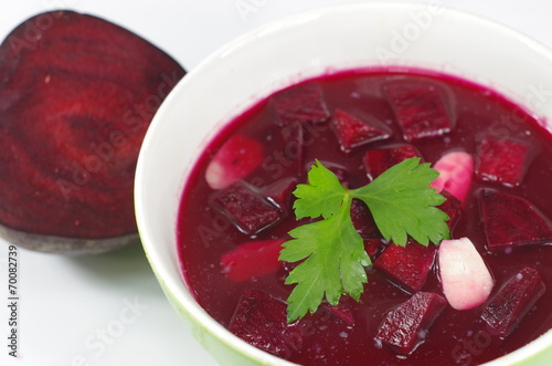 appetizing hot beetroot soup photo