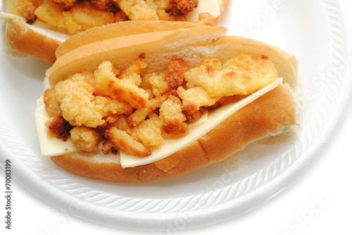 Fried Clams Served on a Bun with Cheese © Bill