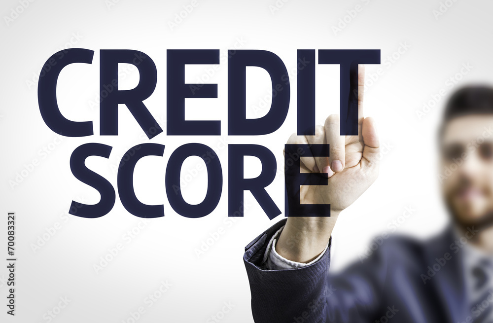 Business man pointing the text: Credit Score Business man pointing the text: Credit Score