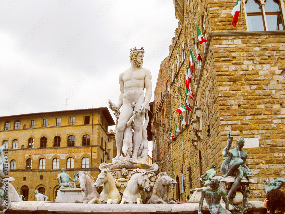 Obraz premium Retro look Fountain of Neptune in Florence