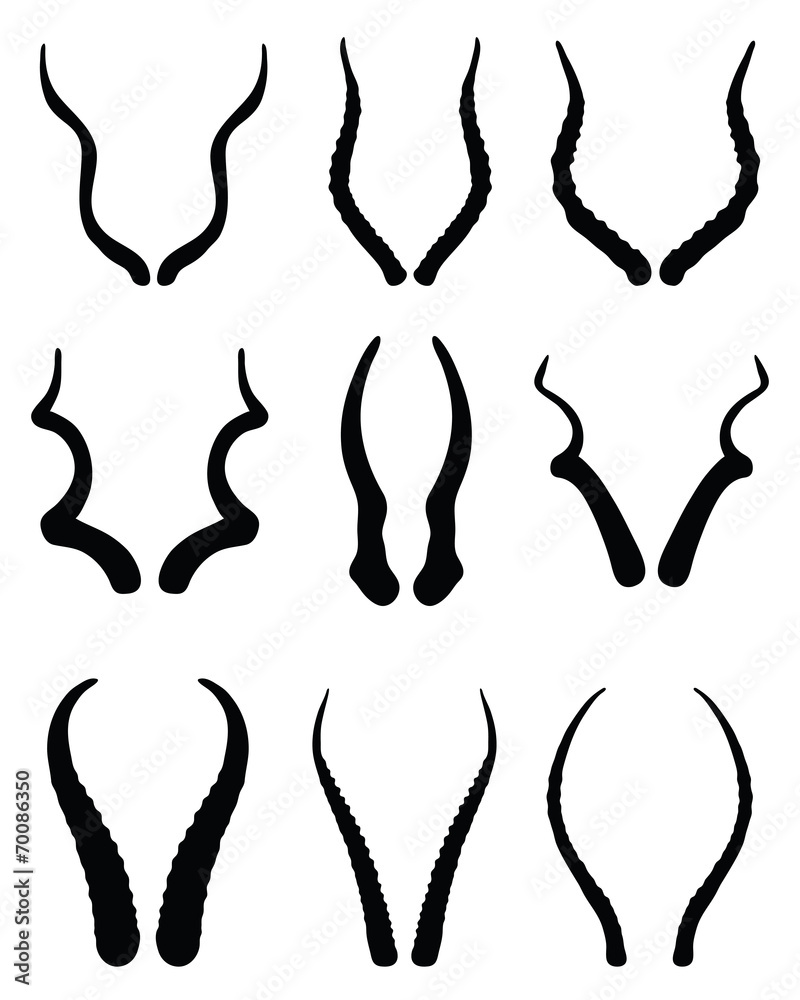 Black silhouettes of horns of antelopes, vector Black silhouettes of horns of antelopes, vector
