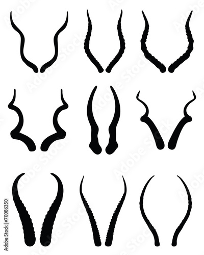 Black silhouettes of horns of antelopes, vector