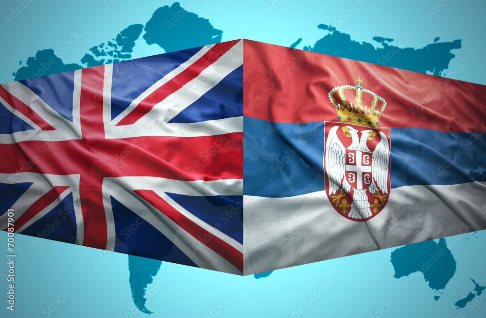 Waving Serbian and British flags Waving Serbian and British flags
