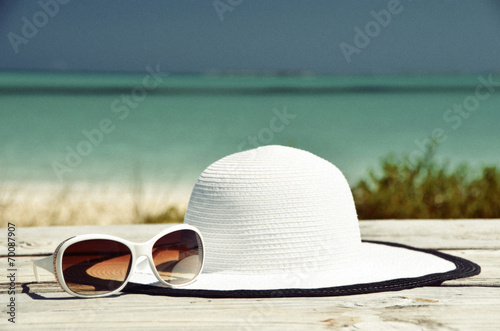 Hat and sunglasses. Exuma, Bahamas