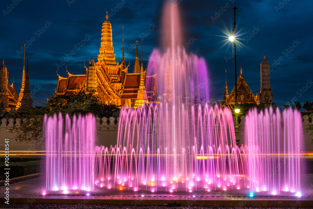 The royal palace and the colorful fountain in Bangkok, Thailand