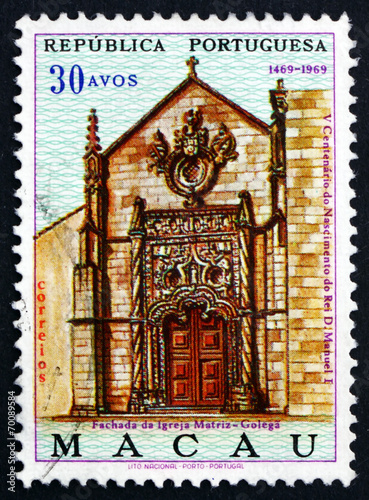 Postage stamp Macau 1969 Portal of Mother Church, Golega