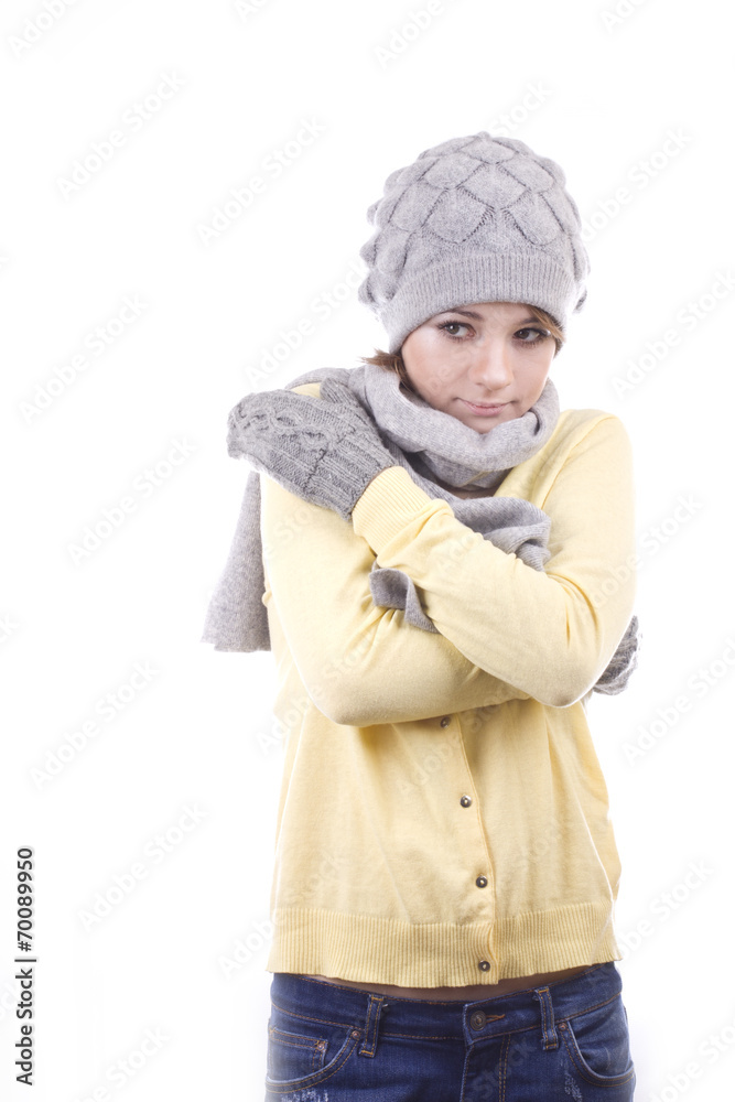 young girl in winter hat with surprise on his face young girl in winter hat with surprise on his face