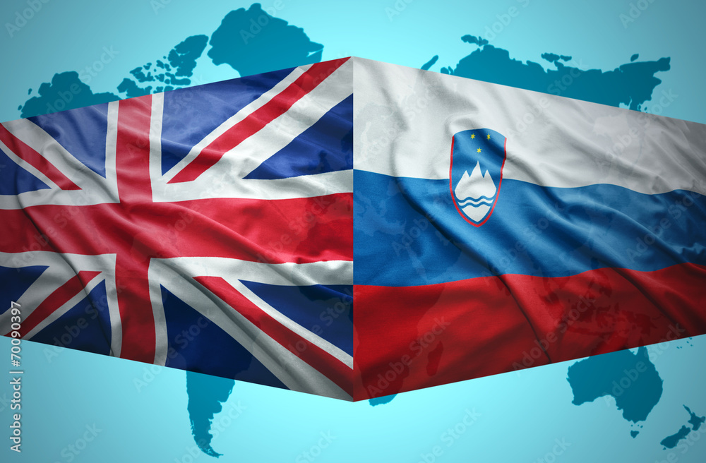 Waving Slovenian and British flags Waving Slovenian and British flags