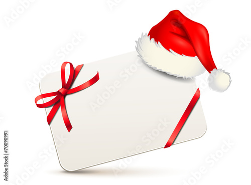 Karte mit roter Schleife u. Nikolaus-Mütze
