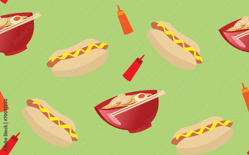 delicious hot dog and ramen noodle seamless pattern delicious hot dog and ramen noodle seamless pattern