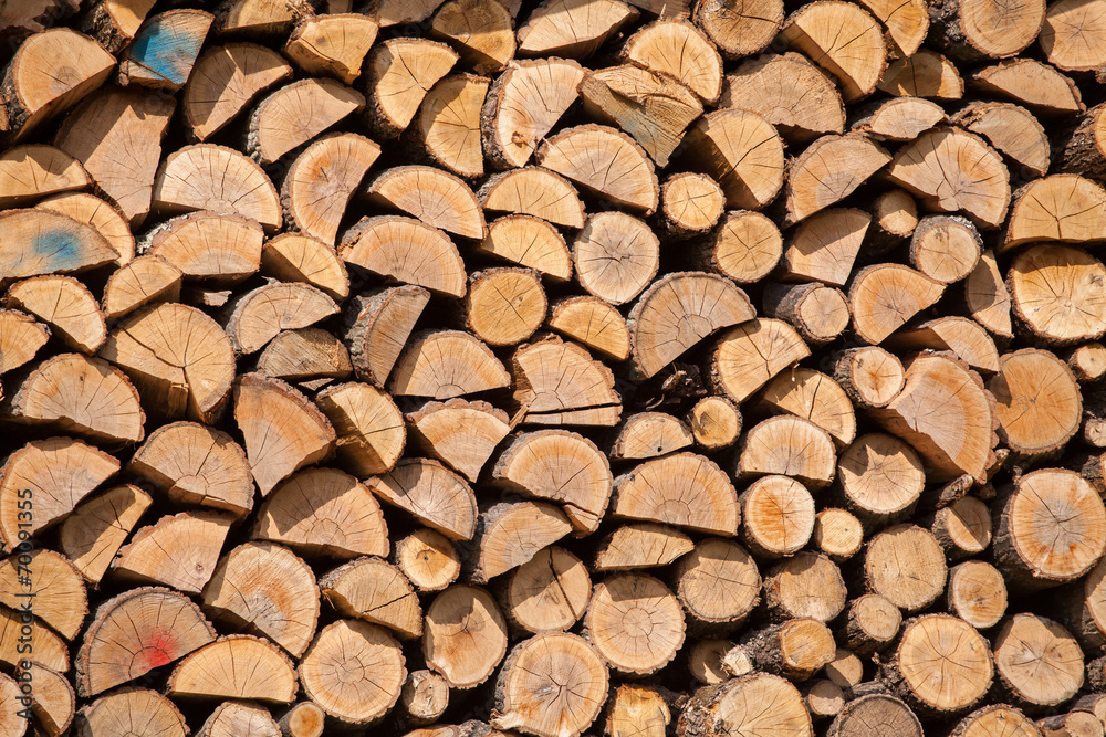 Stack of dried firewood of birch wood Stack of dried firewood of birch wood