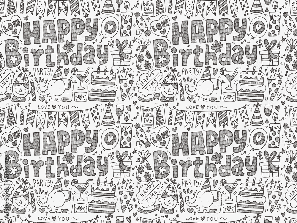 Seamless Doodle Birthday party pattern background