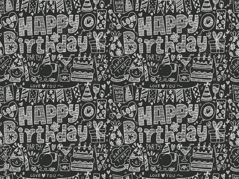 Seamless Doodle Birthday party pattern background