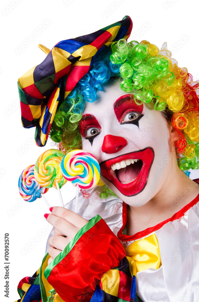 Clown with lollipop isolated on white Clown with lollipop isolated on white
