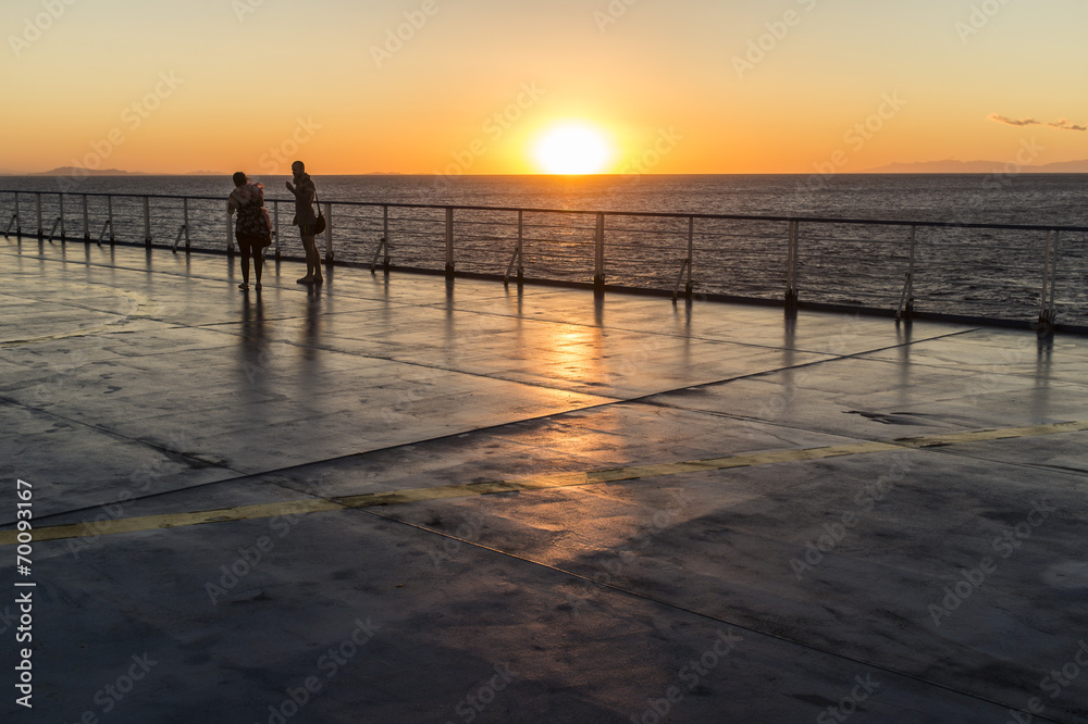 sunset on ferry boat