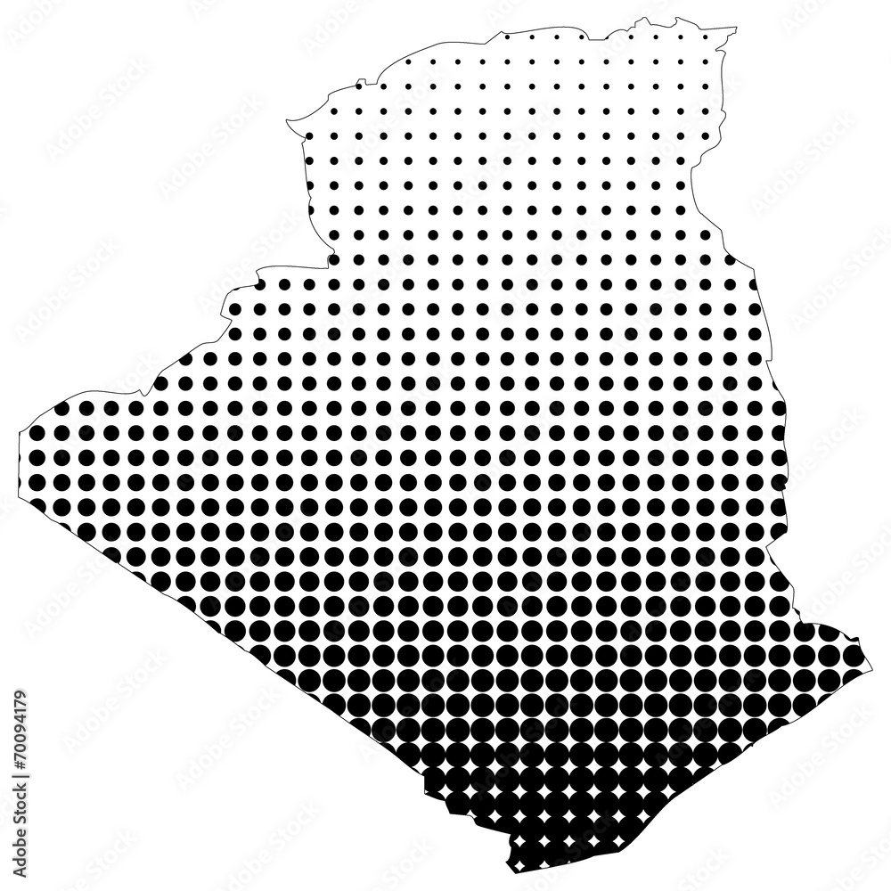 Illustration of map with halftone dots - Algeria.
