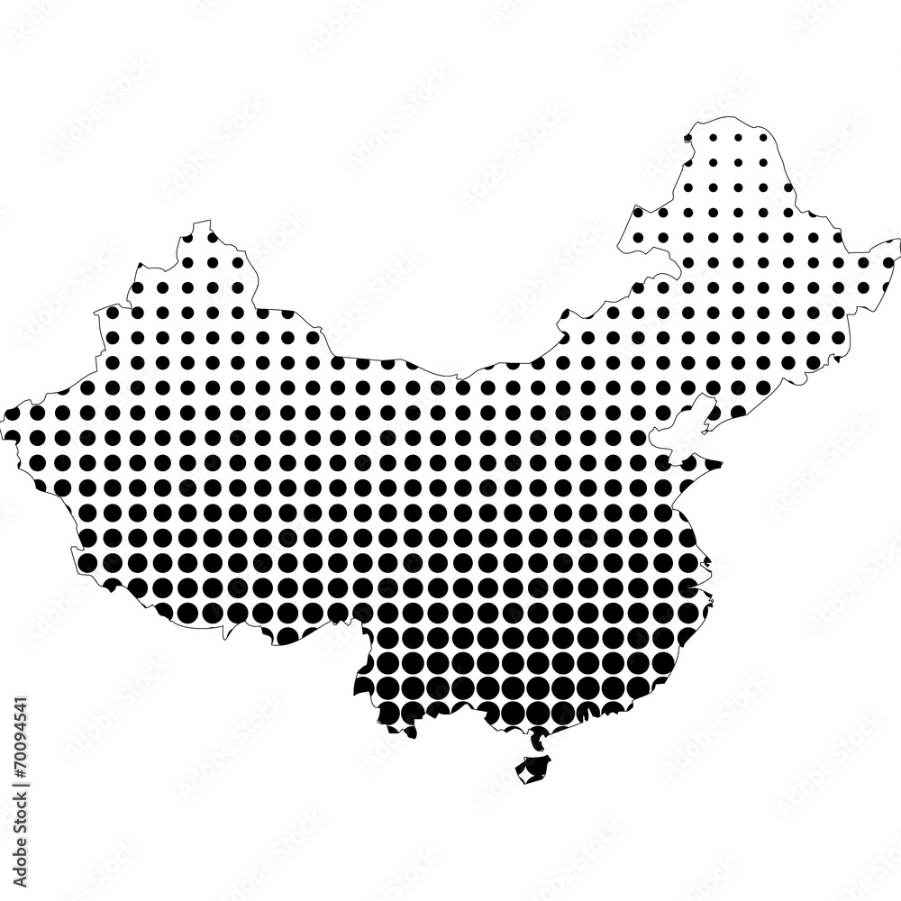 Illustration of map with halftone dots - China.
