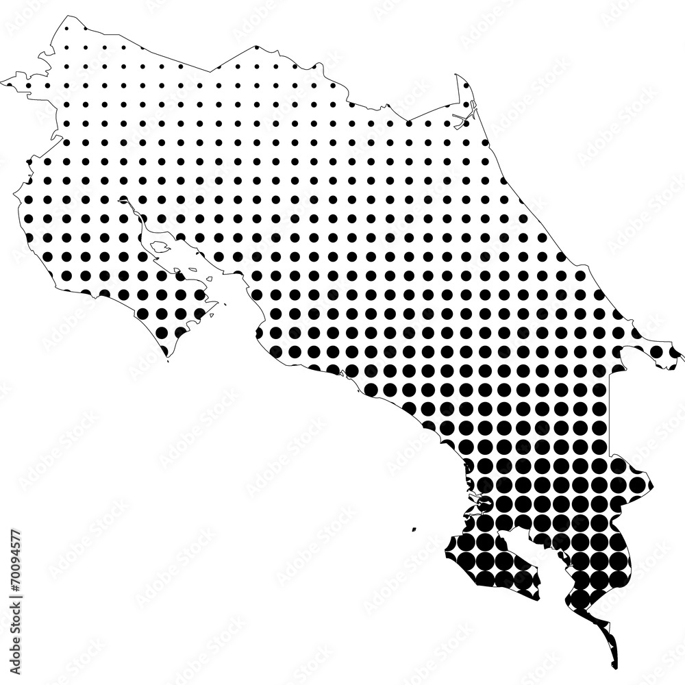 Illustration of map with halftone dots - Costa Rica.