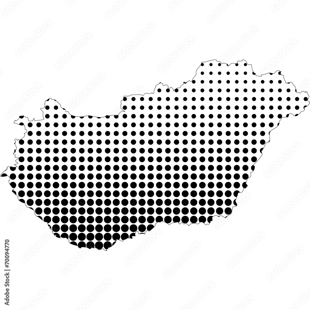 Illustration of map with halftone dots - Hungary.