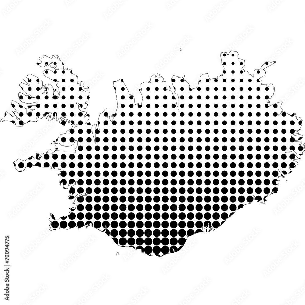 Illustration of map with halftone dots - Iceland.