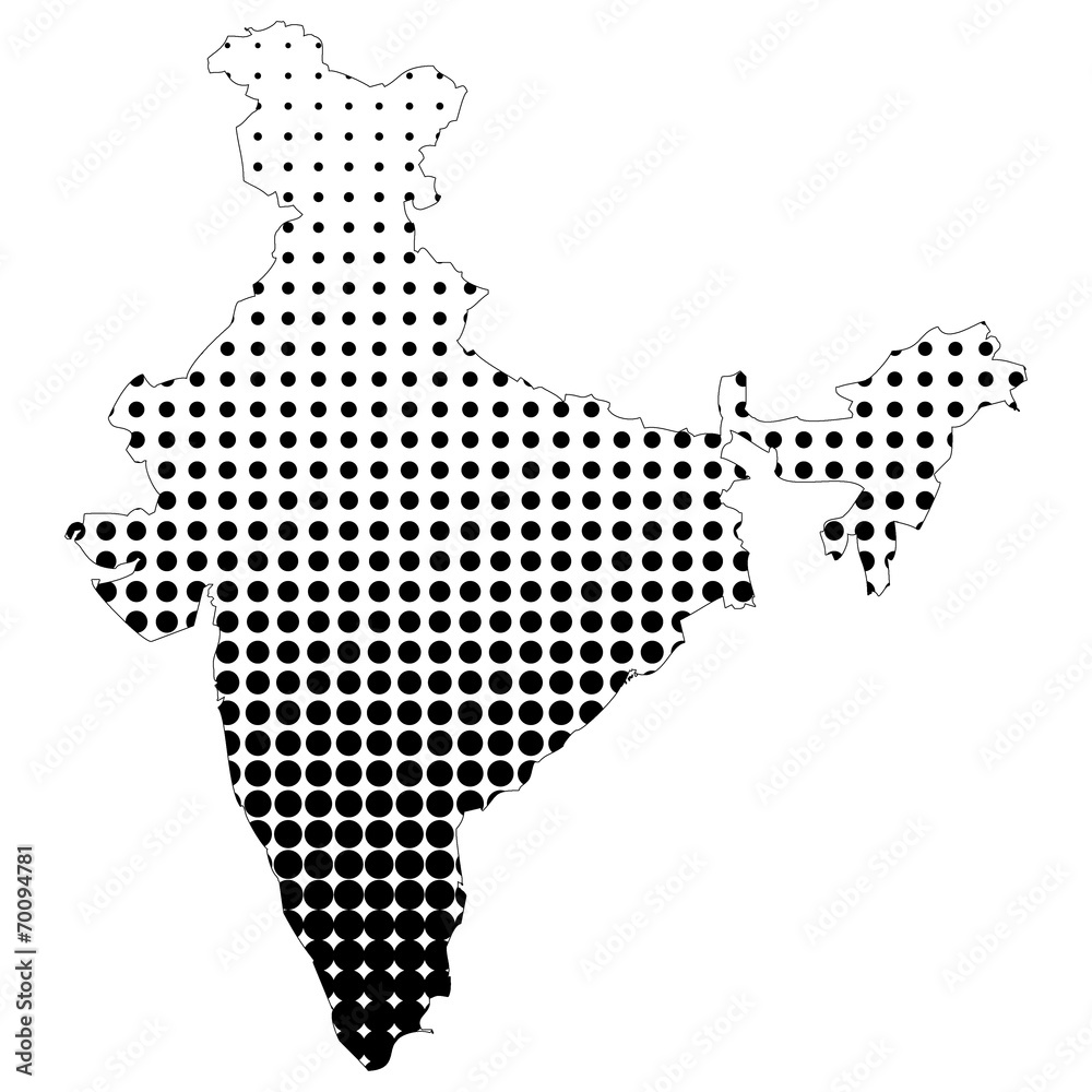 Illustration of map with halftone dots - India.