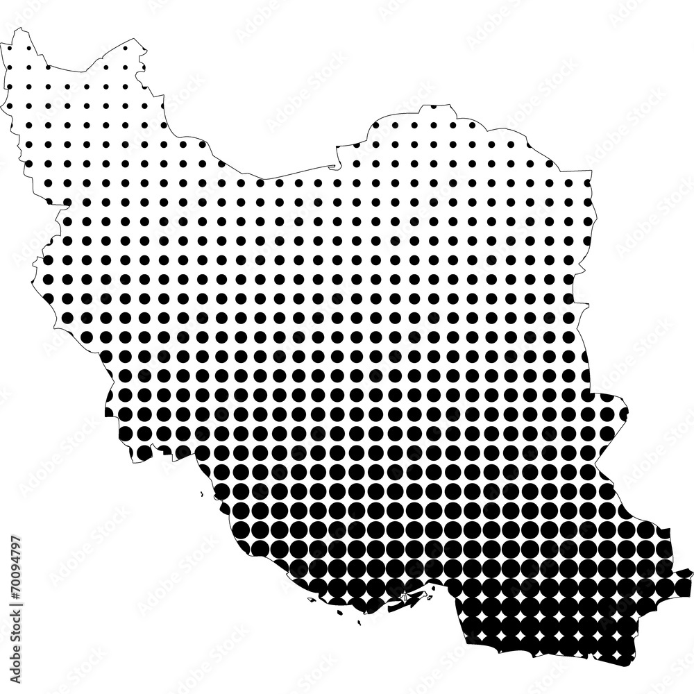 Illustration of map with halftone dots - Iran.