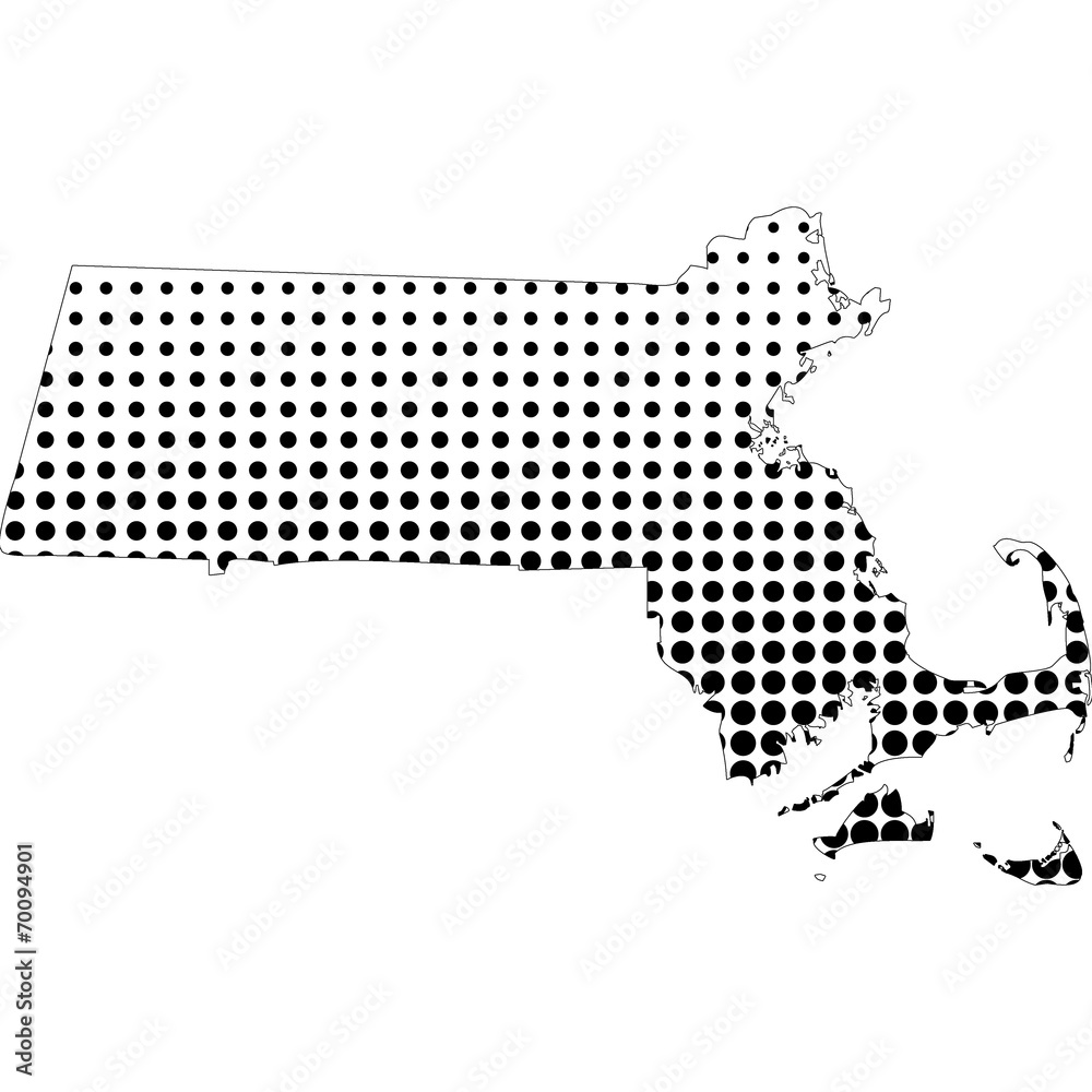 Illustration of map with halftone dots - Massachusetts.