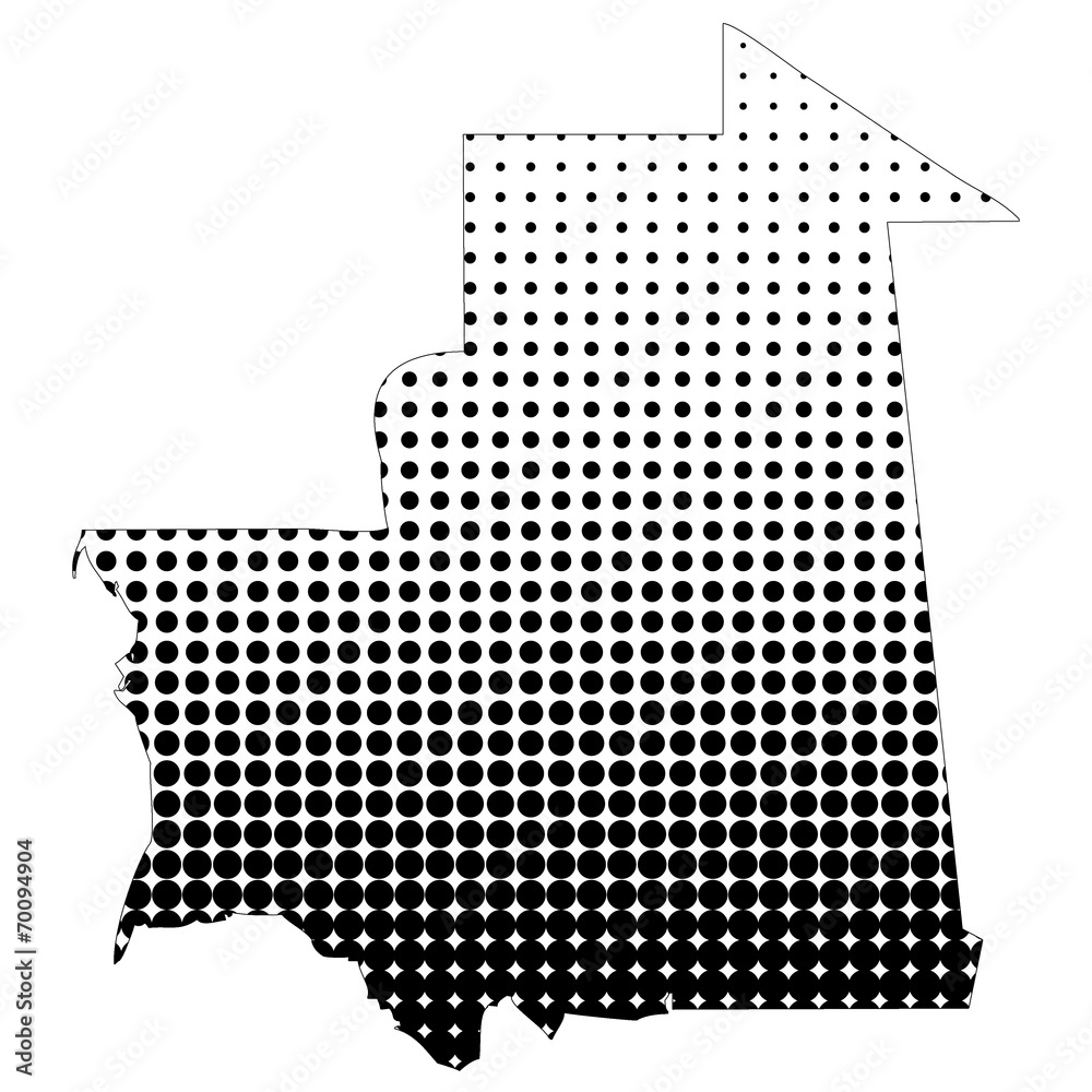 Illustration of map with halftone dots - Mauritania.