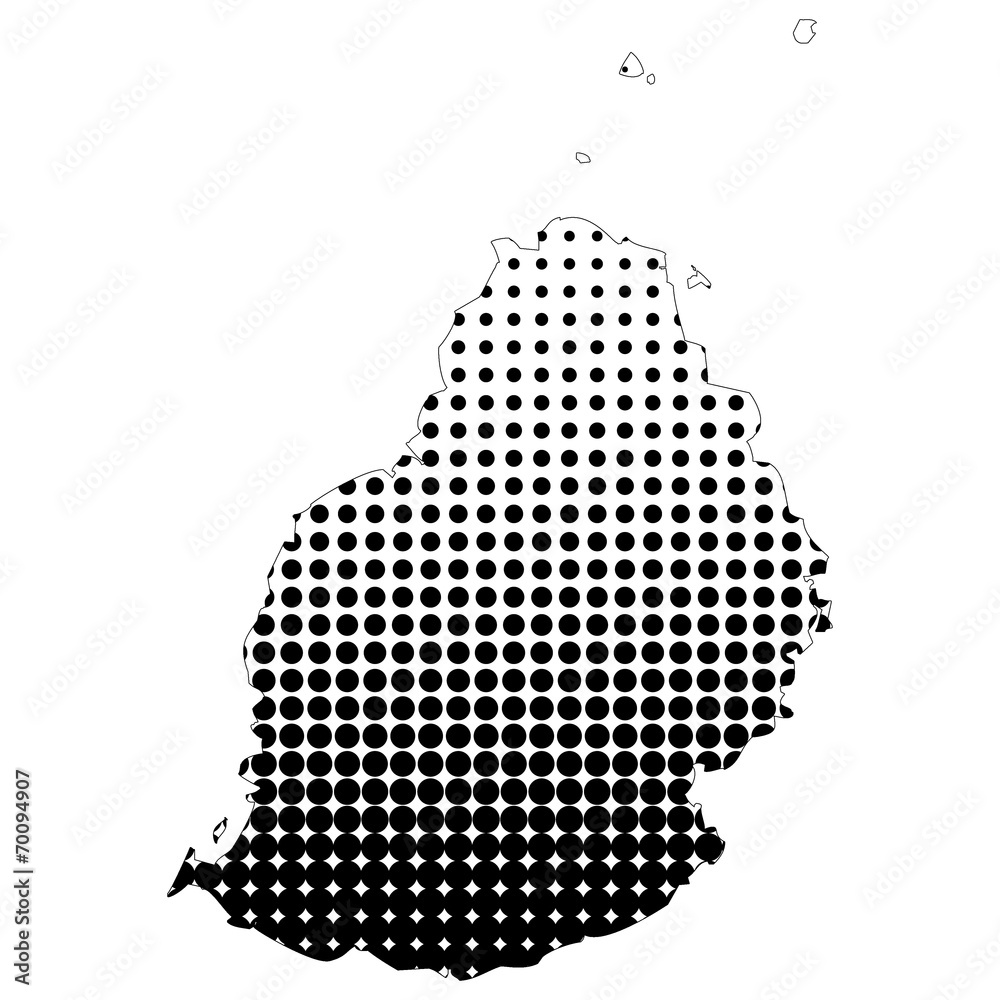 Illustration of map with halftone dots - Mauritius.