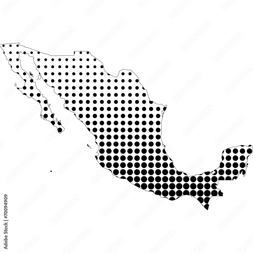 Illustration of map with halftone dots - Mexico.