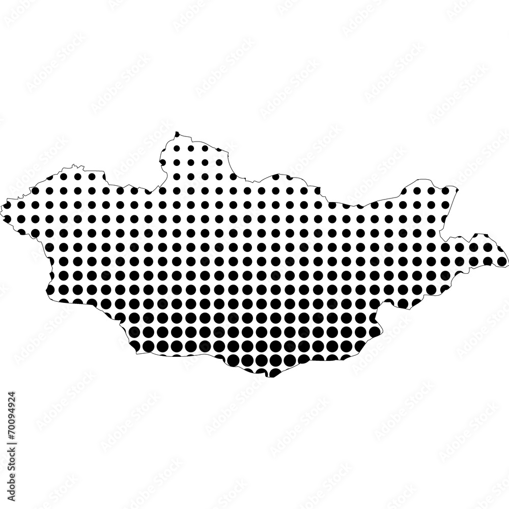 Illustration of map with halftone dots - Mongolia.