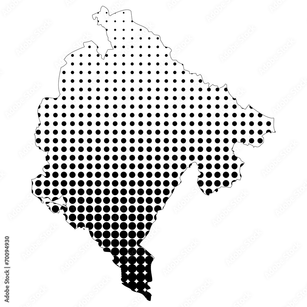 Illustration of map with halftone dots - Montenegro.