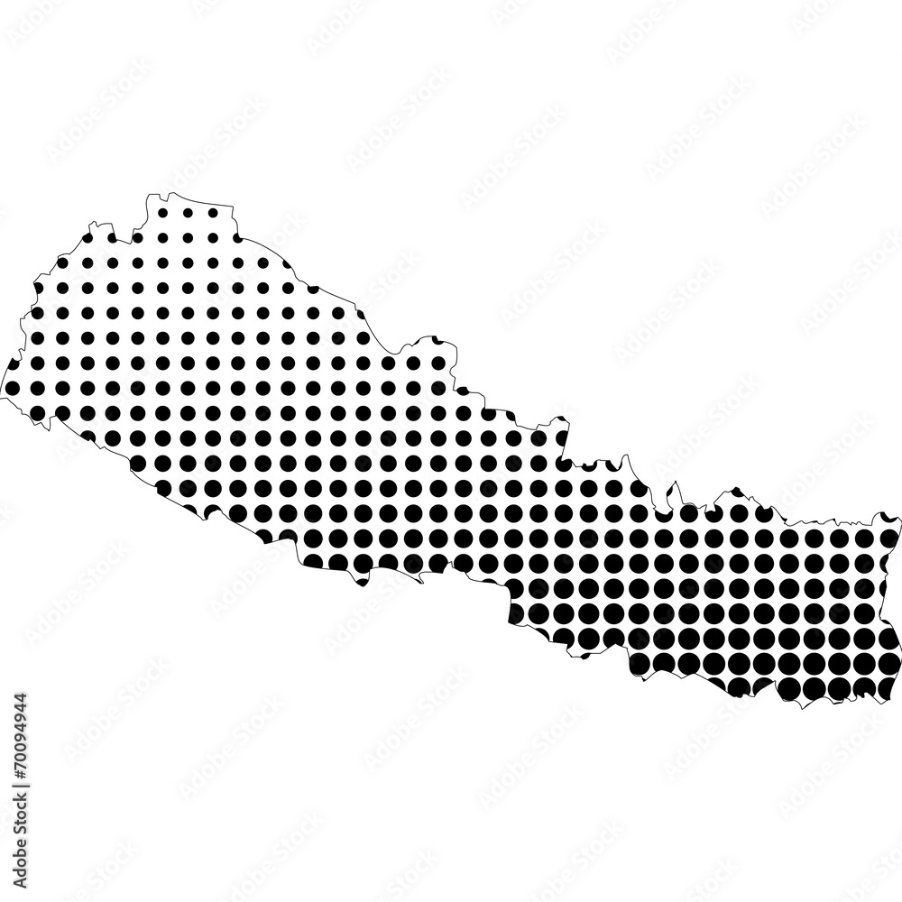 Illustration of map with halftone dots - Nepal.