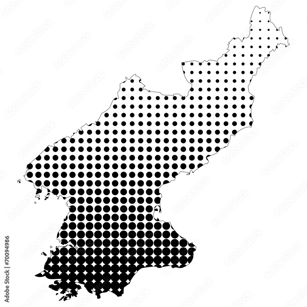 Illustration of map with halftone dots - North Korea.
