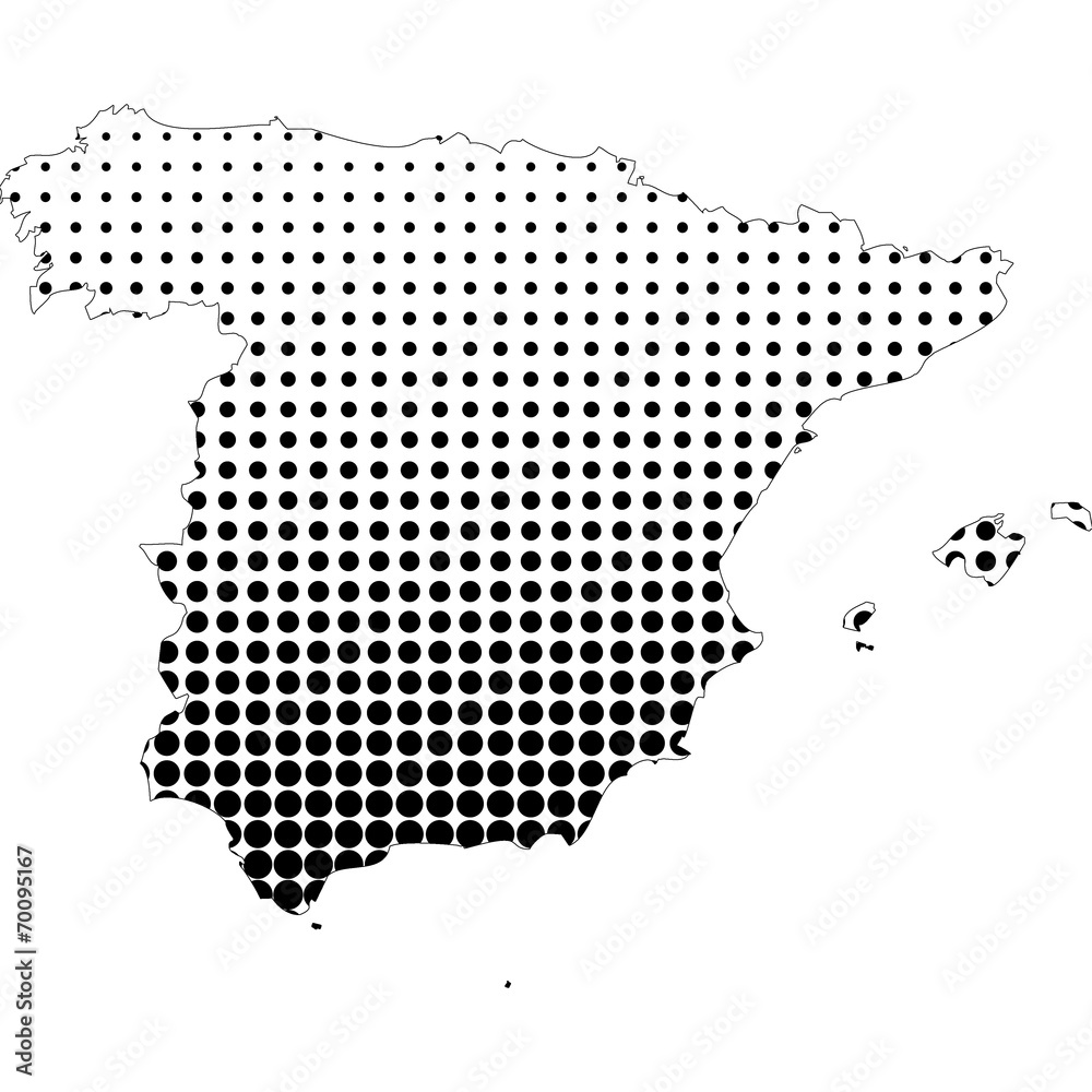 Illustration of map with halftone dots - Spain.