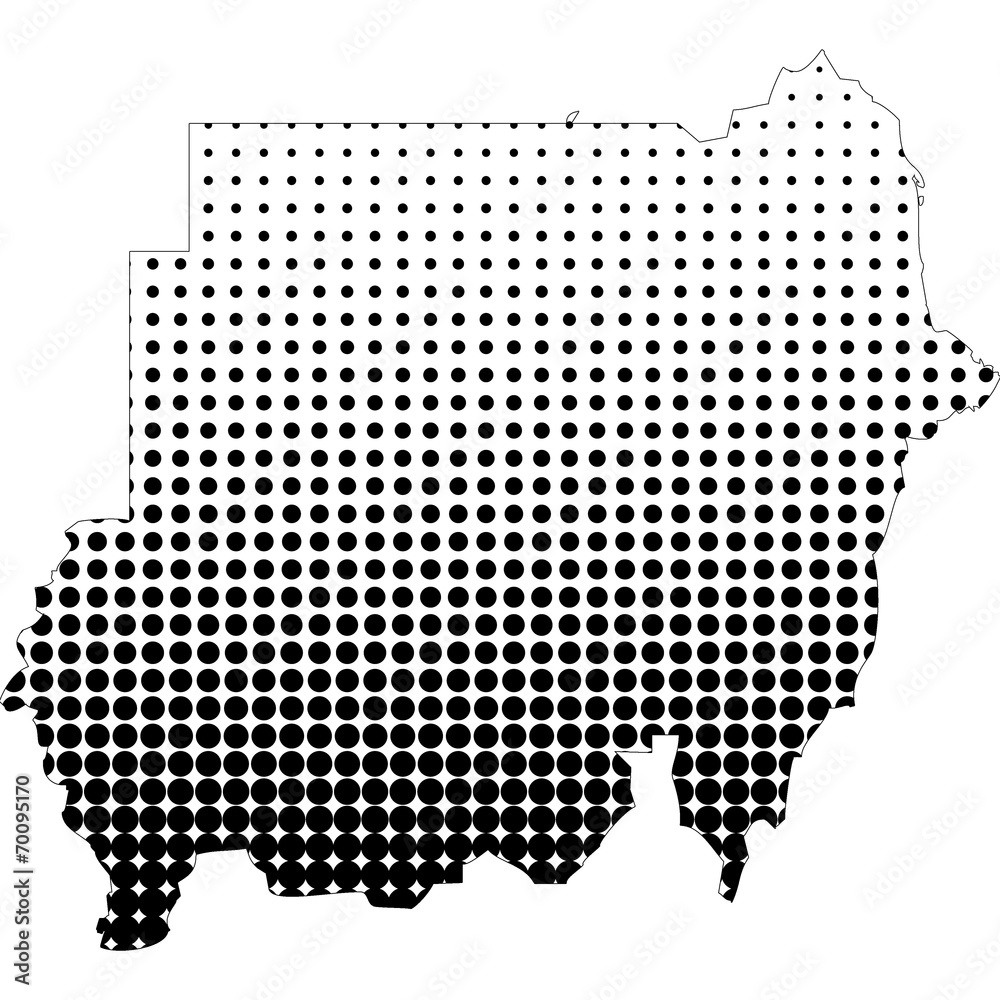 Fototapeta premium Illustration of map with halftone dots - Sudan.