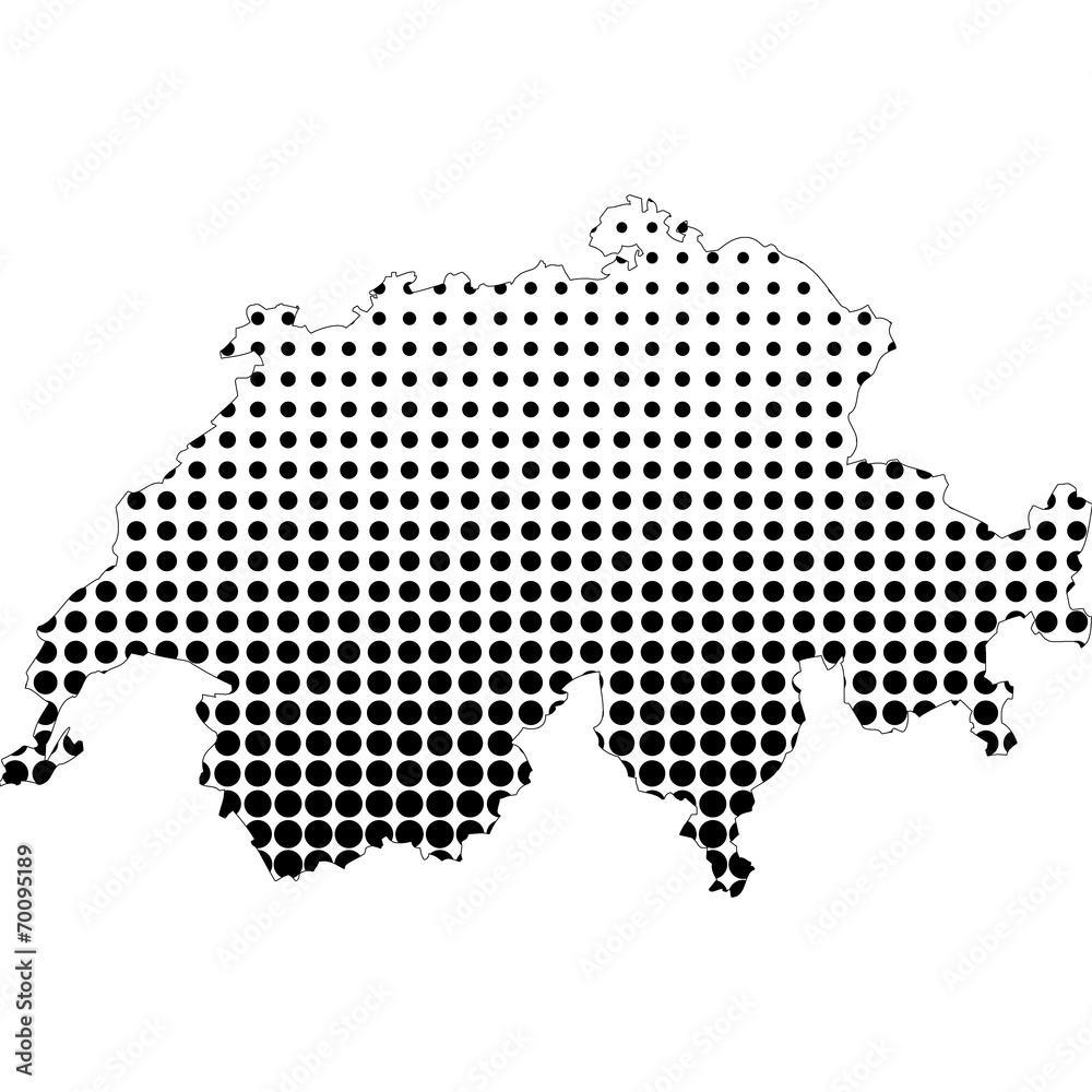 Illustration of map with halftone dots - Switzerland.