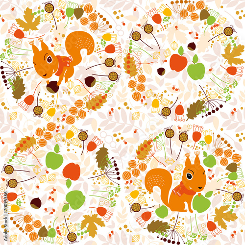 Seamless pattern, autumn, squirrel