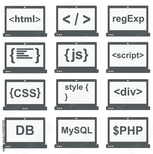 web development icon, set on laptop screen