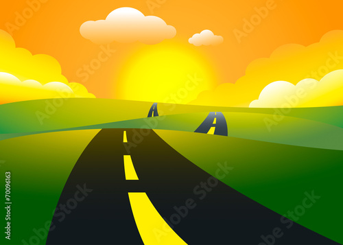 Road on the hills sunset la...
