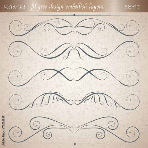 vector set  calligraphic filigree design embellish layout vector