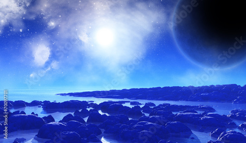 Fototapeta Naklejka Na Ścianę i Meble -  3D space background with alien landscape